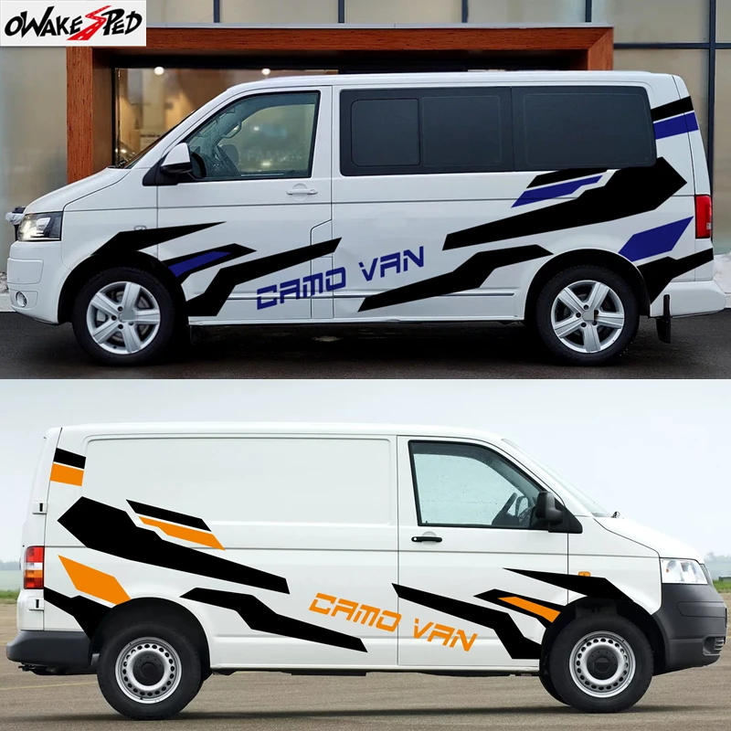 1 Juego de pegatinas decorativas laterales para puertas de coche, para Volkswagen Transporter Multivan T6 T5 T4 Camo Van Sport Stripes, kit de calcomanías para auto