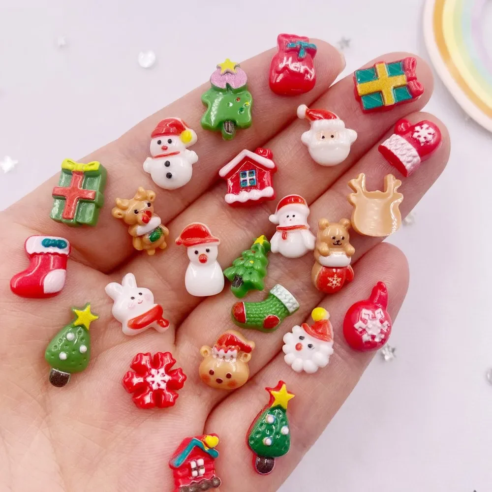 50pcs Resin Mini Colorful Christmas Snowman Tree Snowflower Deer Flat back Figurines Nail Art DIY Scrapbooks  Accessories Crafts