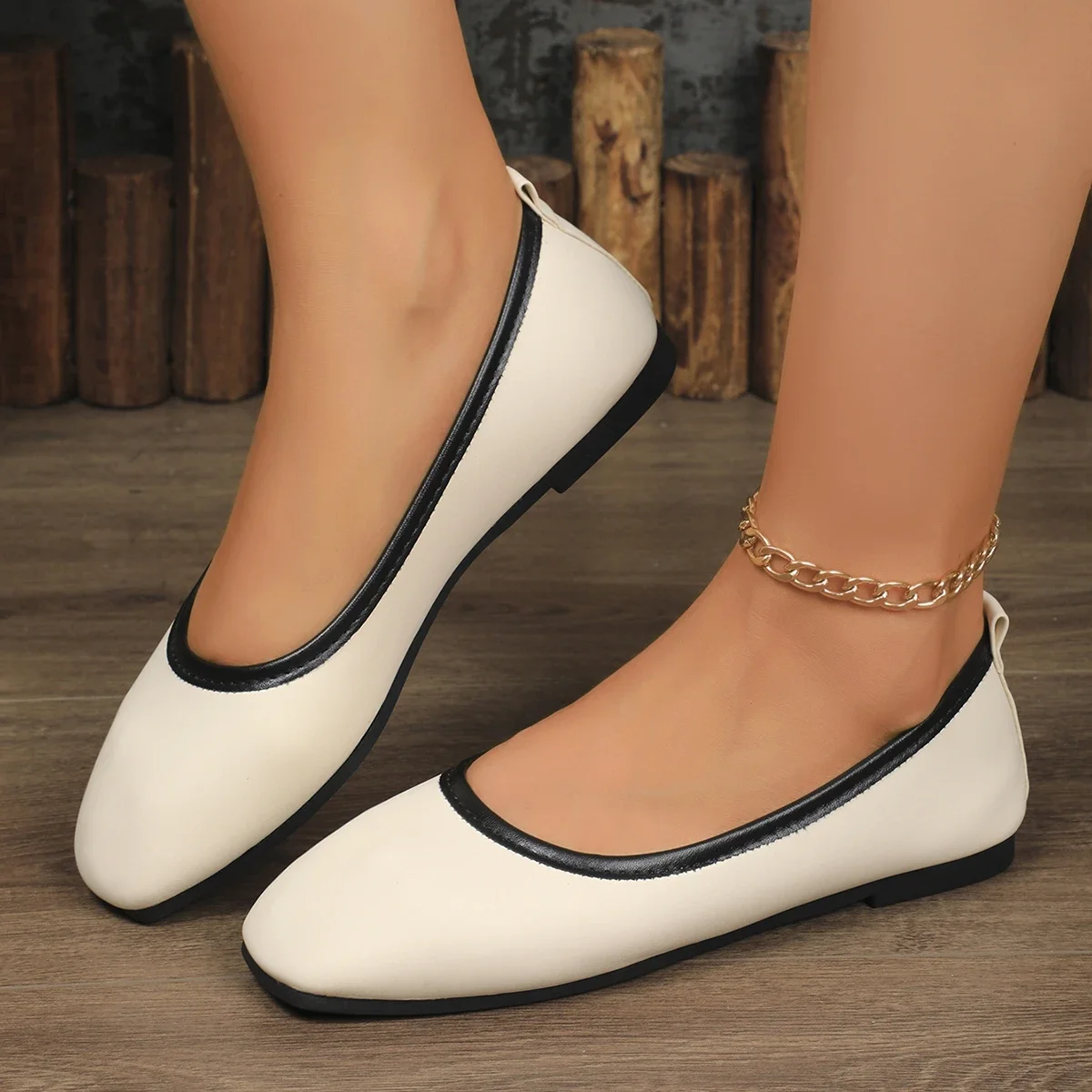 2024 Women Fashion Flat Shoes Autumn New Square Head Shallow Mouth Soft Bottom Wear Resistant Loafers Big Size Zapatos De Mujer