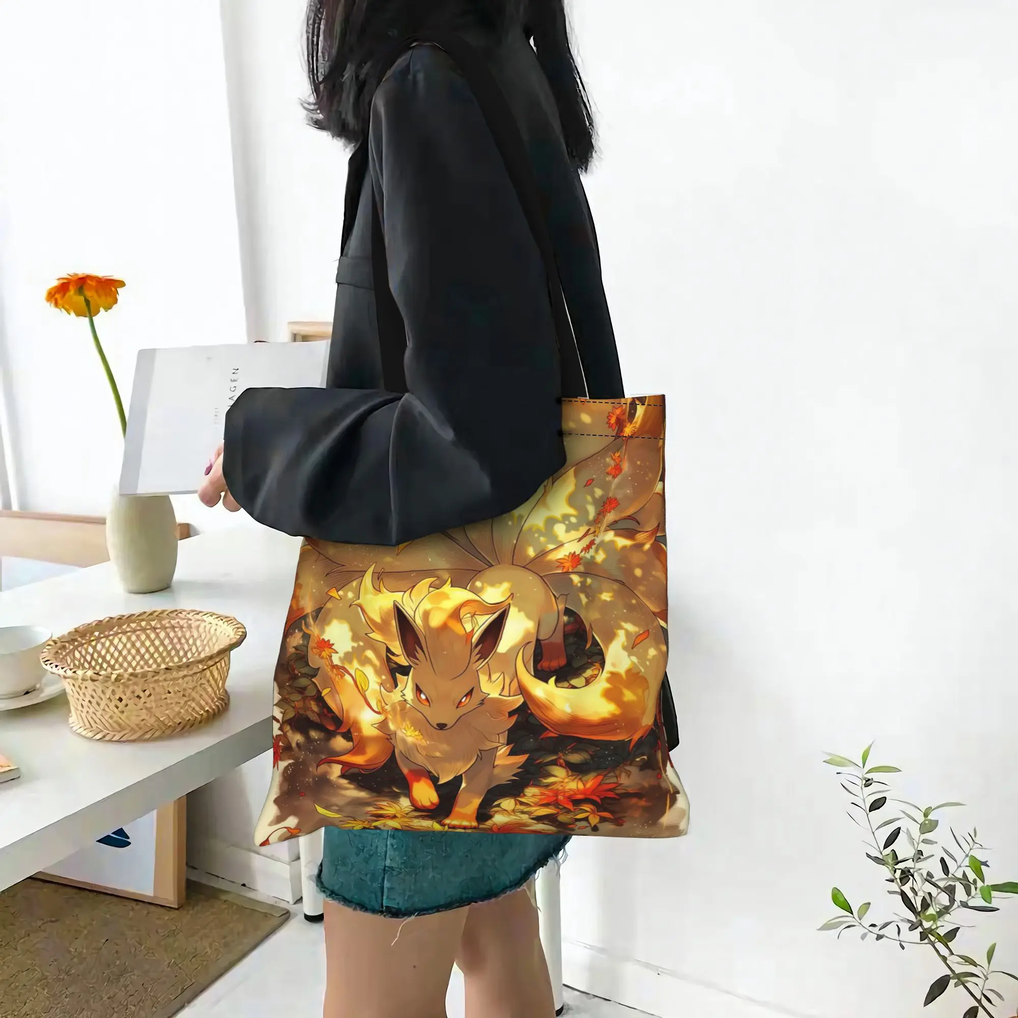 Customized pokemon Women's Bag Shopping Bag Reusable Double Sided Canvas Tote Bag Shoulder  Handbag