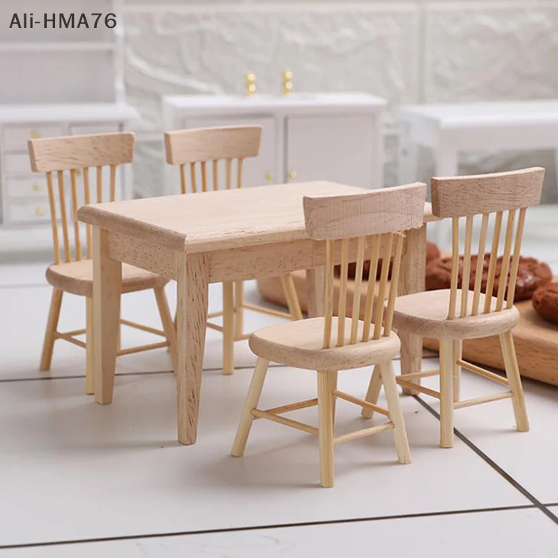 HMA76-1Pc 1/12 Dollhouse Miniature Accessories Wooden Dining Table Chair Simulation Furniture Toy for Children Gift