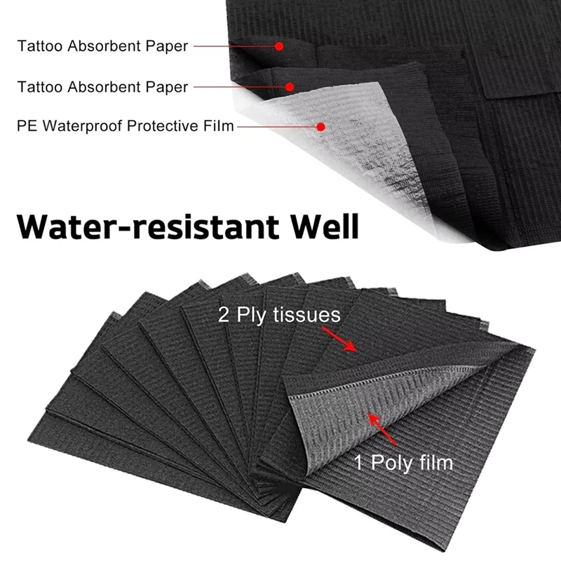 Super Sale 125pcs Black Tattoo Bibs Cleaning Wipes Pad Disposable Dental Tattoo Waterproof Sheets Paper Tattoo Accessories