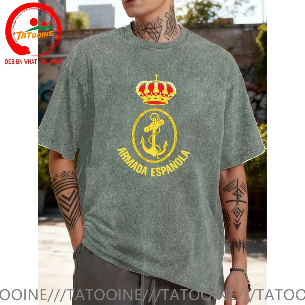 Vintage Washed Cotton T-Shirt Funny Designer Armada Espanola Crown Spain Legion T Shirt Men Fashion Trendy Casual Clothing Styli