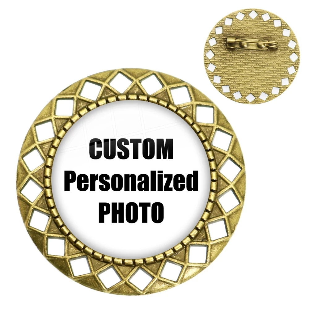 Custom Brooch Photo Mum Dad Baby Children Grandpa Parents Custom Designed Logo Photo Gift For Family Anniversary Collar Pins