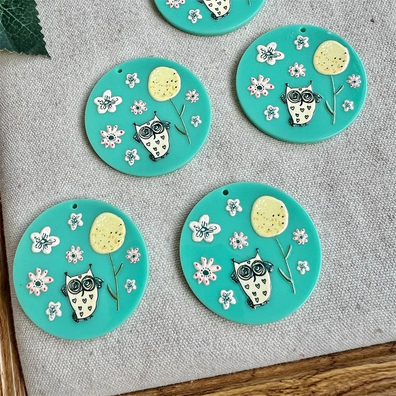 Wholesale 50pcs/lot 40mm color pattern print geometry rounds shape acrylic beads diy jewelry garment hair pendant accessory