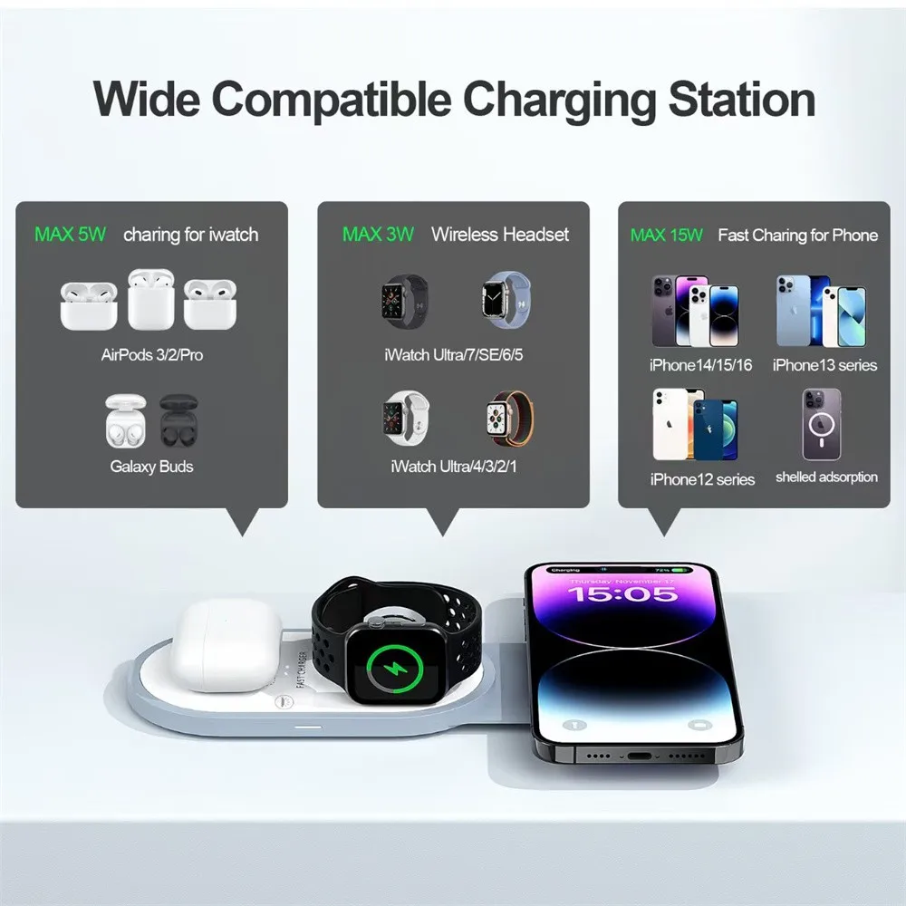 المغناطيسي شفط Magsafe شاحن لاسلكي وسادة قوس قابلة للطي بسرعة شحن لاسلكي محطة قاعدة مناسبة ل iPhone 16 15 14 Pro Max Apple Watch 9 8 AirPods Pro 3 2 #6
