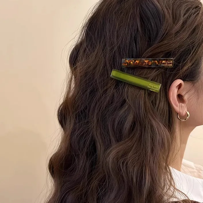 2pcs/set Acetate Hair Side Clips Geometric Metal Hairpins Bangs Side Hairpins Sweet Cute Simple Women Girls Hair Accessories