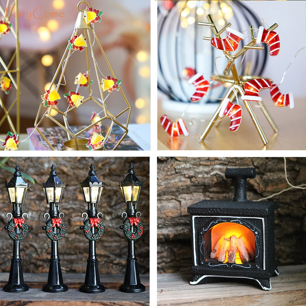 عيد الميلاد المنمنمات التماثيل الديكور الراتنج البسيطة سانتا الرنة شجرة قرية أرقام LED عيد الميلاد الجنية الحدائق الملحقات