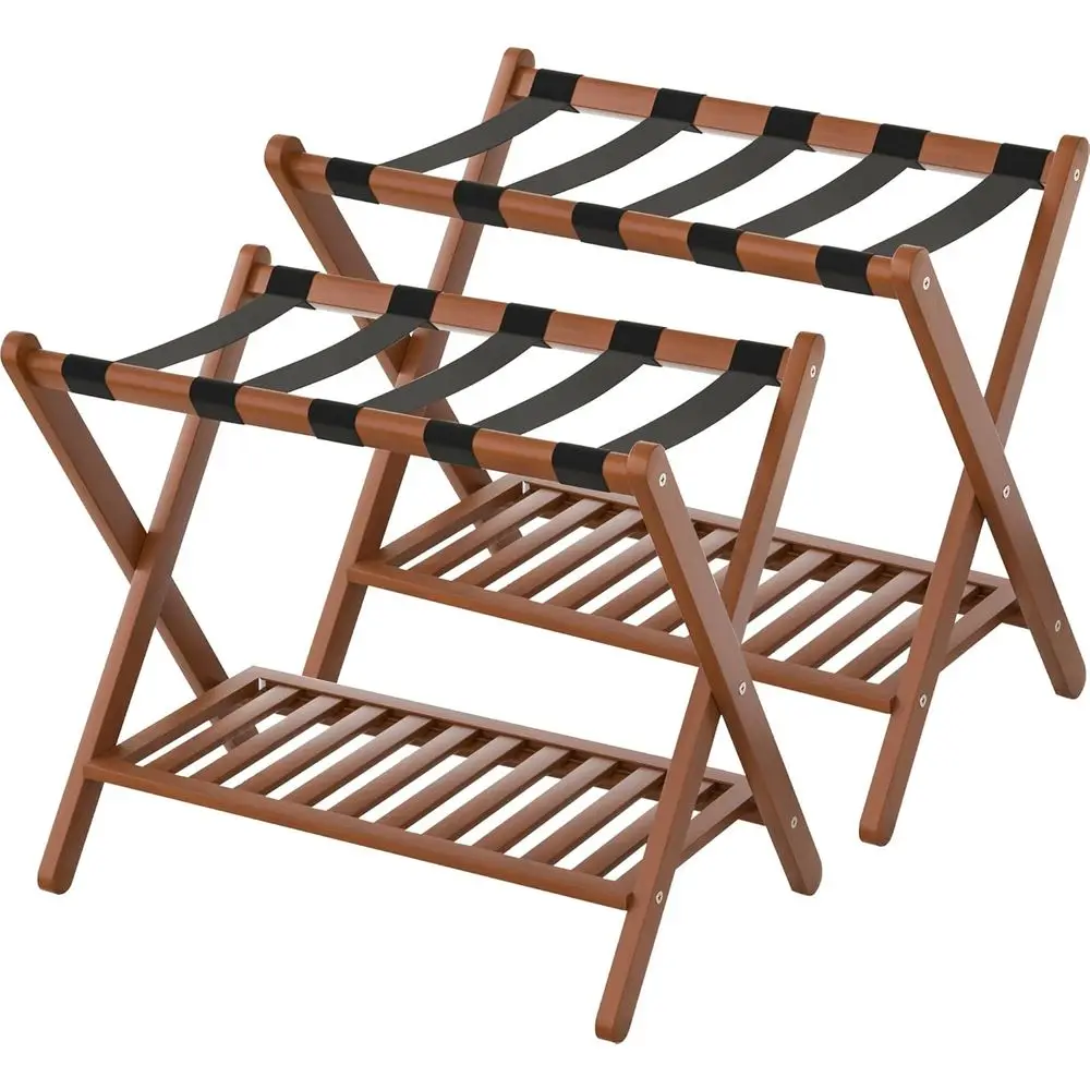 

Heavy-Duty Bamboo Suitcase Stand with Storage Shelf for Hotel Essentials in Chestnut Brown