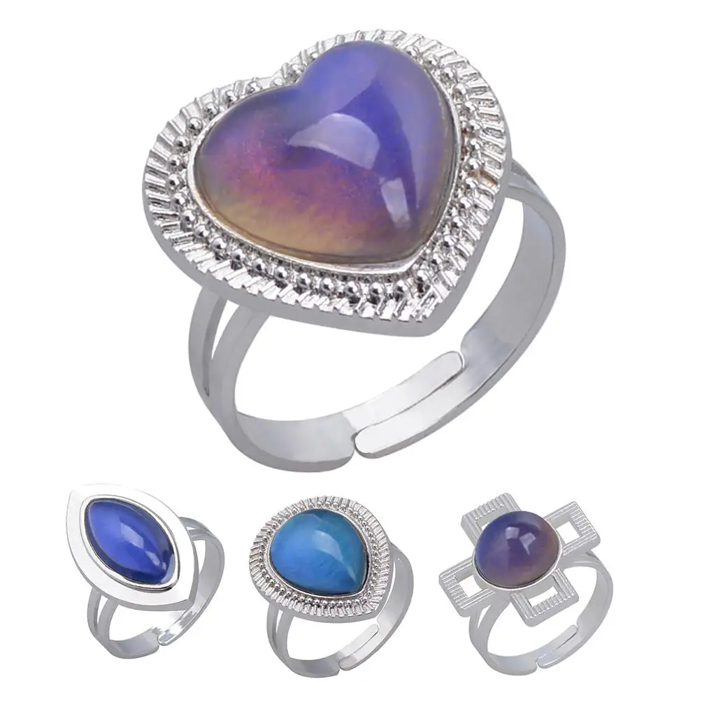 Adjustable Color Change Ring Alloy Mood Ring Emotion Gemstone Band for Trendy Style and Gift