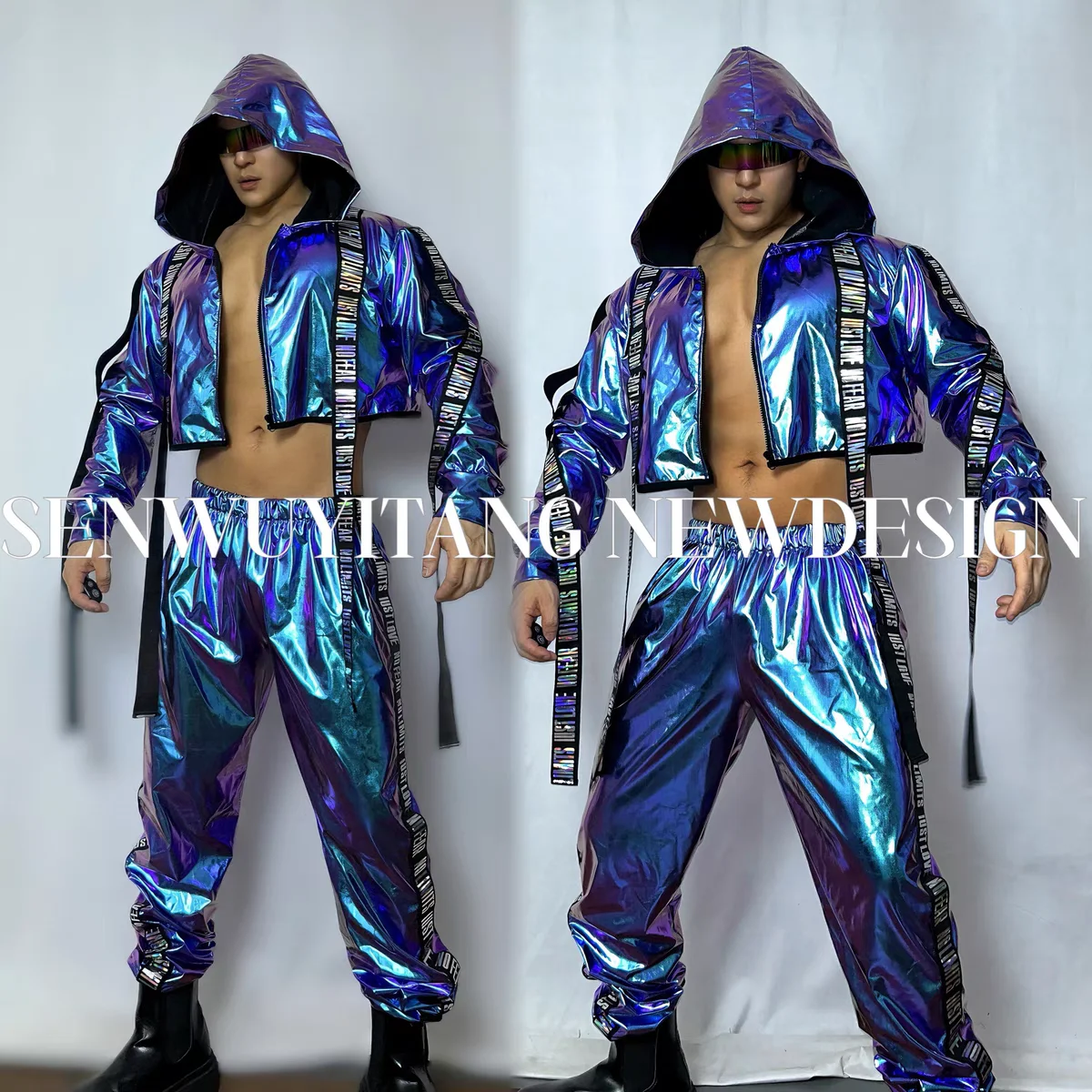 Colorful Future Wind Technology Sensual Male and Female Nightclub Bar Party Theme Opening Show Singer Performance Clothing Set