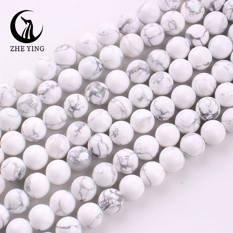 Zhe Ying Cheap Natural White Howlite Turquoises Stone Beads Round Loose Spacer Beads For Jewelry Making DIY Bracelets