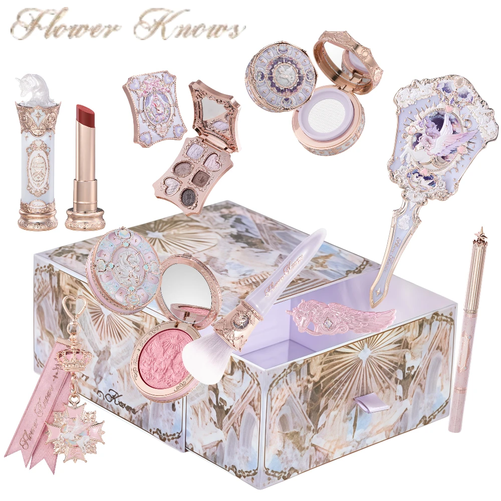 Flower Knows Knight Unicorn Kollektion Mini All-in-One Geschenkset - mit Lippenstift, Rouge, Lidschatten, Puder, Lipliner, Spiegel & Werkzeugen