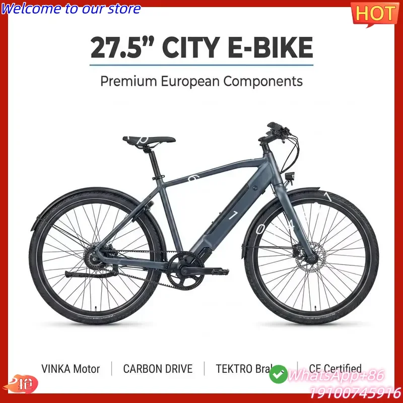 2026Hot 27.5'' Urban Electric Bike 250W Mid Drive Motor 40-60KM Range City Commuter E-Bicycle with Suspension