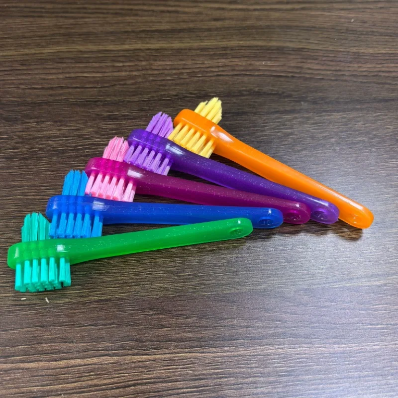 t-字型義歯ブラシ-50-個プラスチック製デュアルヘッド歯ブラシ部分義歯および全義歯の洗浄ホームケア用