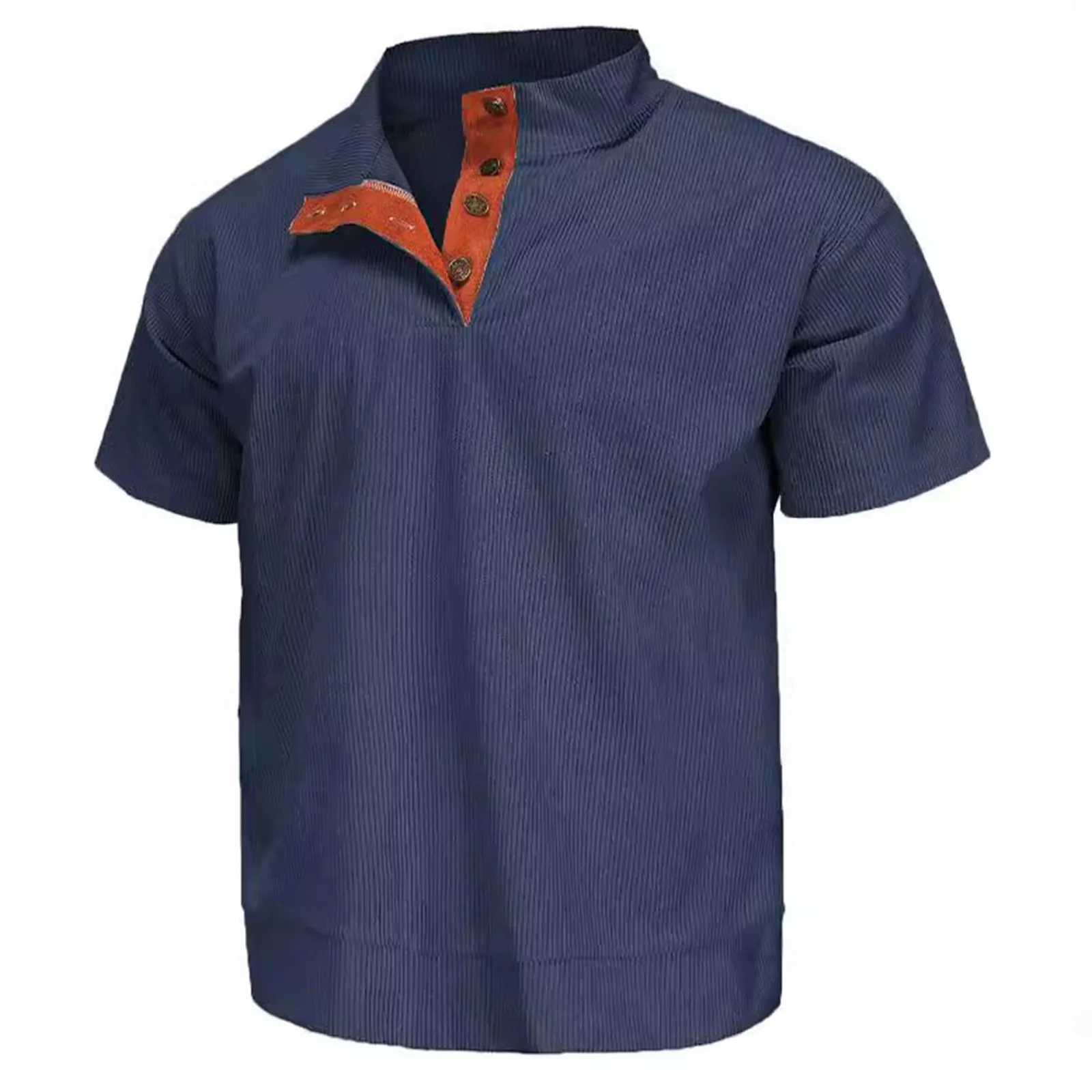 メンズ カジュアル コーデュロイ Tシャツ モックネック ボタン付き ショートスリーブ プルオーバー Tシャツ トップス オフィス デート ウィークエンド パーティー用