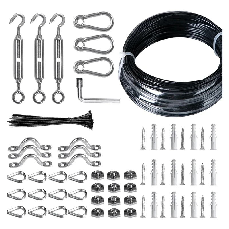 

Комплект для подвешивания гирляндного светильника LICE-Outdoor, 200 футов. Нержавеющая сталь (304) Подвесной трос, черное виниловое покрытие, поворотная пряжка