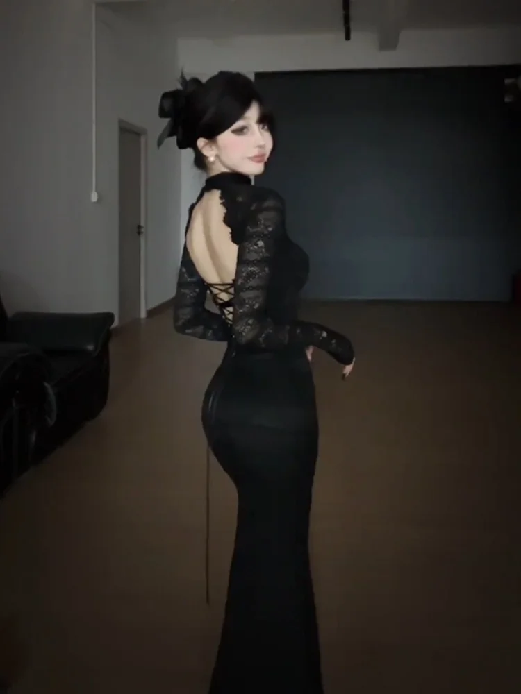 

XZY Сексуальное женское платье больших размеров с кружевной отделкой, длинное, на весну, в корейском стиле, для офиса и повседневной носки