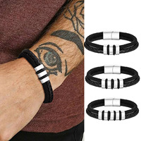 Personalized 3-5 Beaded Leather Bracelet for Men,Custom Nmae Milan Rope Bracelets,Father Brother Boyfriend Gifts