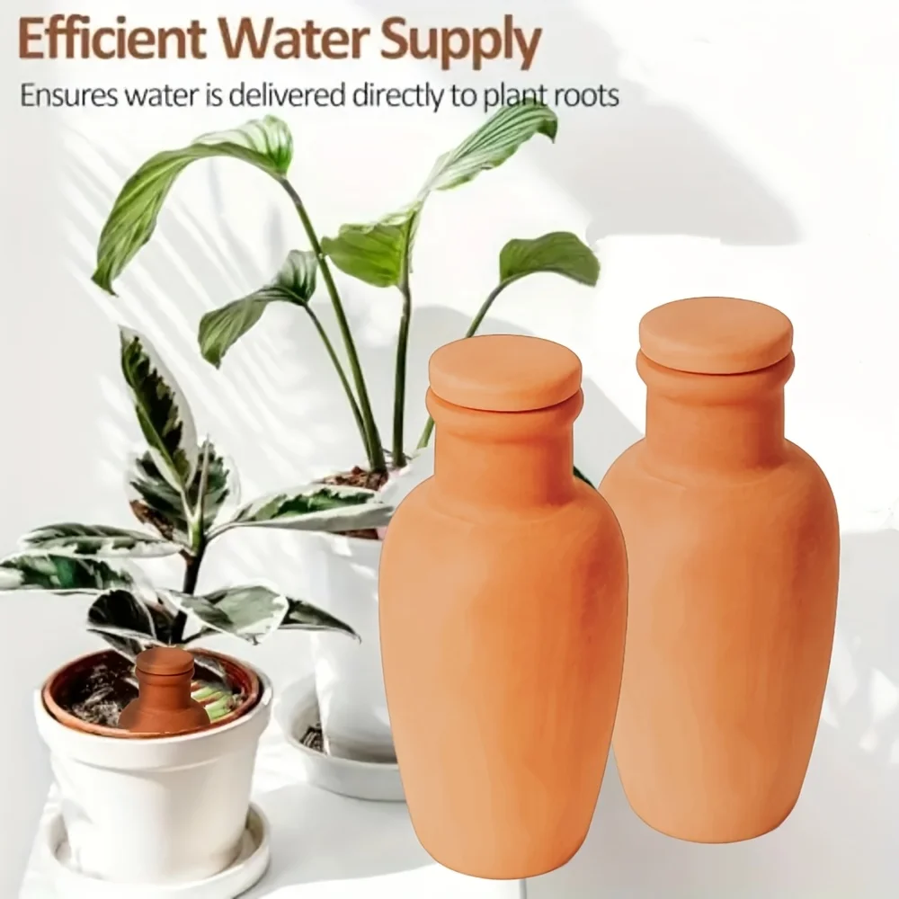 Self-Watering Clay Spike Planter With Lid 18Oz Plant Watering Ball Ceramic Plant Waterer Spike For Indoor Vacation Self-Watering