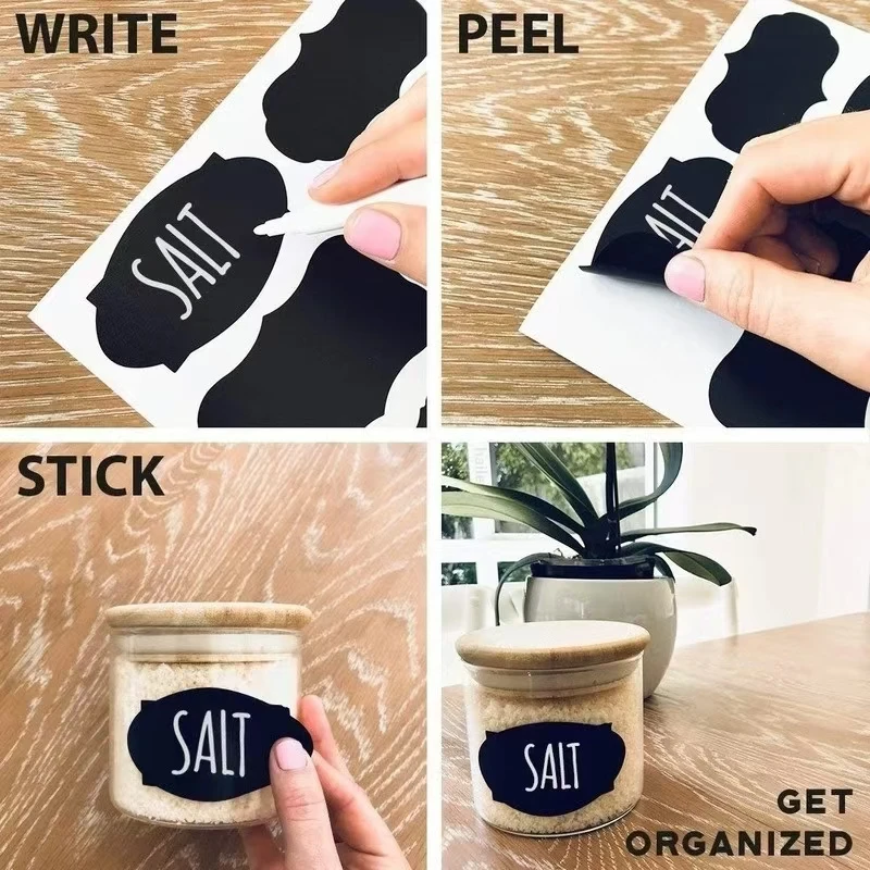 10-100pcs Waterproof Chalkboard Labels Spice Organizer Label for Household Kitchen Jars Blackboard Stickers With White Pen