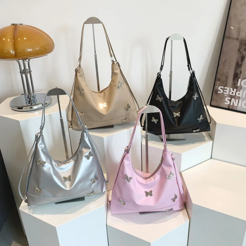 Metal Small Butterfly Design Shoulder Bags For Women 2024 New Fashion Silver Handbags PU Leather Korean Crossbody Bag Tote Bag