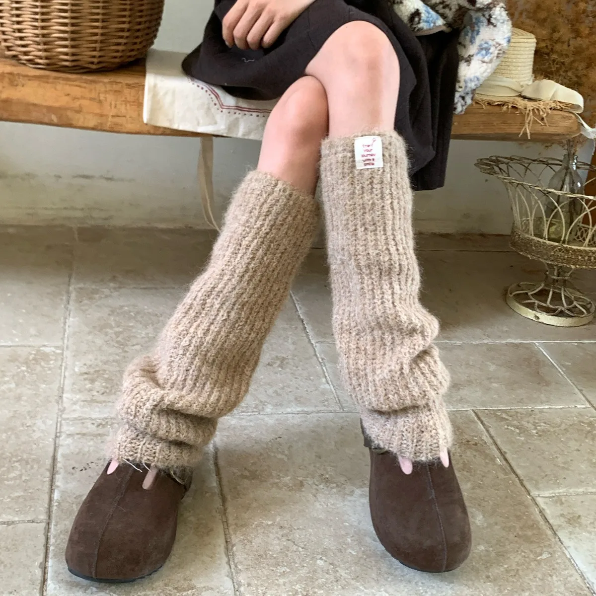 Winter Plush Knitted Women Leg Warmers Ins Simple Sweet Japanese Slouch Socks Outdoor Warm Knee Protection Thickened Leg Socks