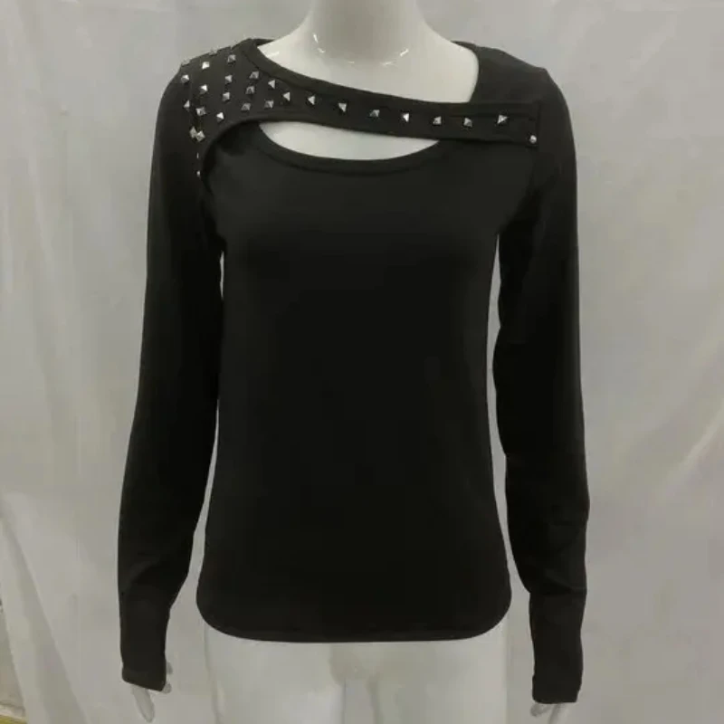 American Retro Tinta unita Willow Ding Decorazione Abi Style T-shirt a maniche lunghe Harajuku Estetica Top streetwear gotico scuro