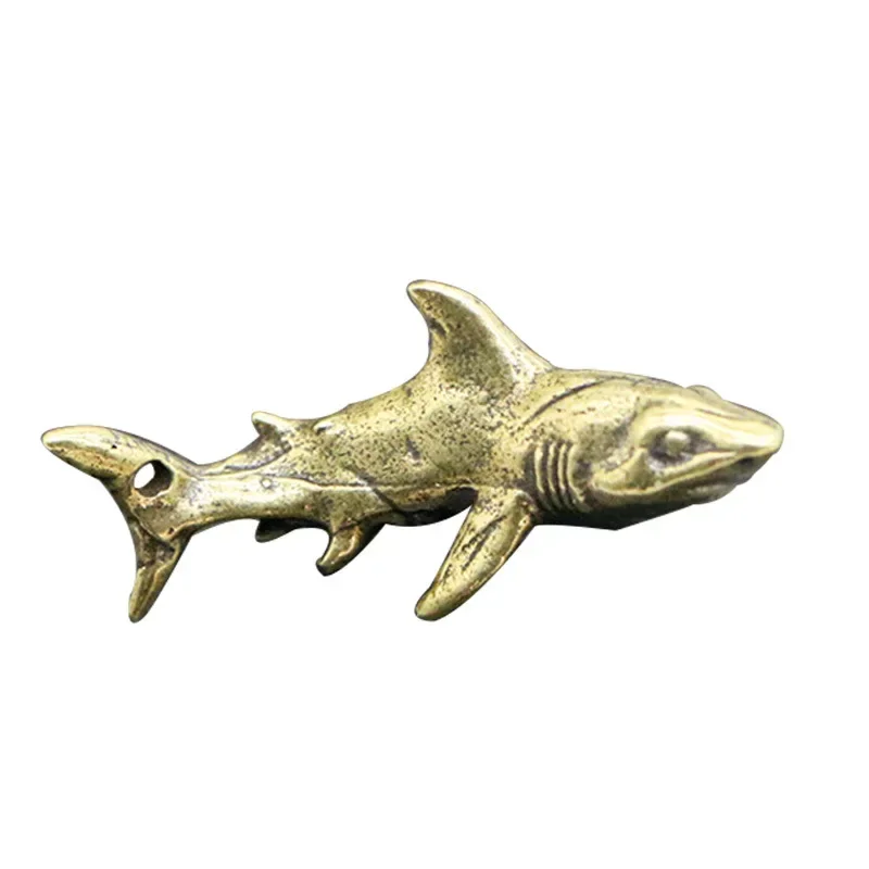 Miniatures Desktop Ornament Paracord  Decoration Craft Accessories Vintage Keychain  Brass Shark Animal Figurines Pendant