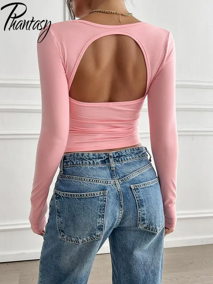 Phantasy Y2K Women Shirt Long Sleeved Slim Tops Sexy Hollowed Out Shirt Autumn Shirt Fashion Streetwear Solid Female Clothing image 6