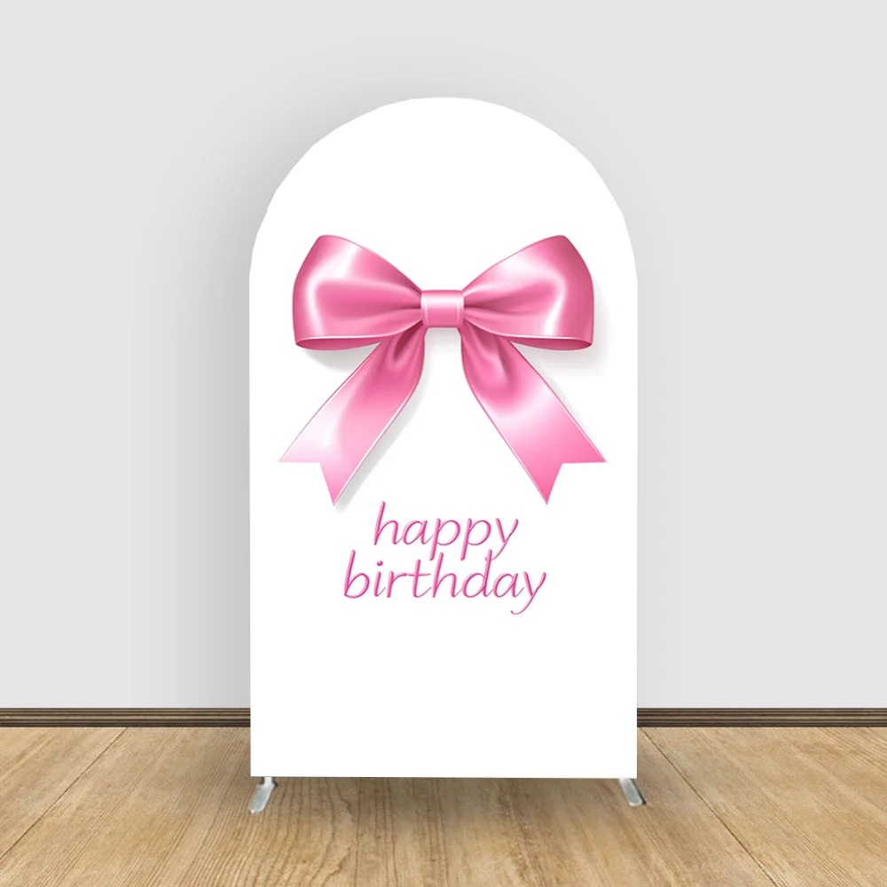 

2-sideArch Backdrop Pink Bow Girl Birthday Floral Design Baby Shower Photography Party Arch Background Cover