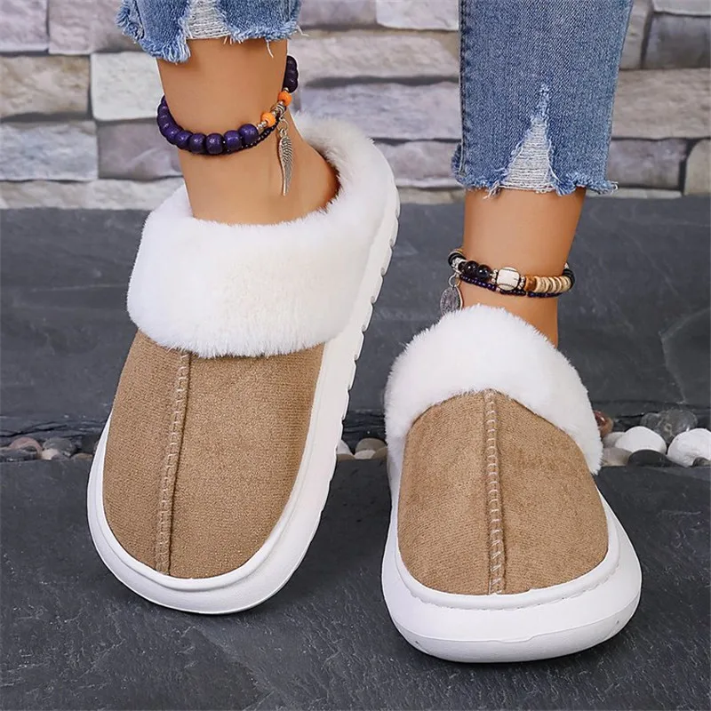 COOTELILI 2024 Winter Faux Suede House Slippers Women Warm Designer Platform Shoes Woman Flats Furry Slip on  Plus Size 41 42 43