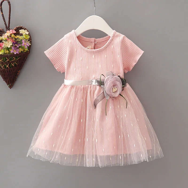 Robe d\'été en maille pour bébé fille, vêtements pour nouveau-né, patchwork, princesse, anniversaire de 1 an, vêtements de baptême, nouveau