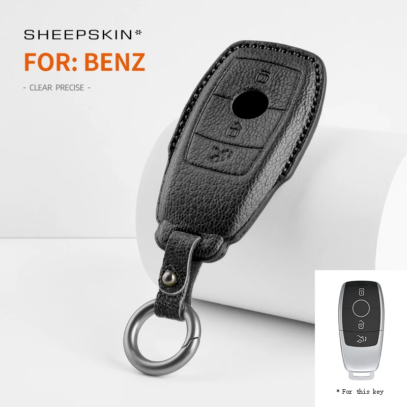 For Mercedes-Benz A/B-Class C-class E-class GLE/GLC/GLA GoatSkin Leather Car Remote Key Sheepskin Cover Case Shell Keychain