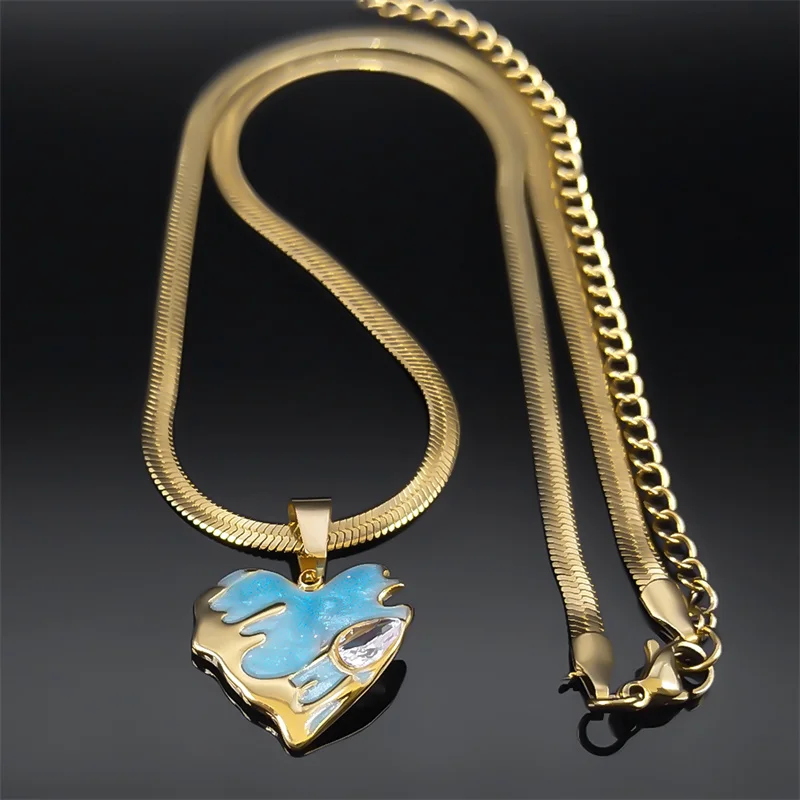 Zircon Colorful Enamel Lava Peach Heart Irregular Pendant Necklace for Women Stainless Steel Clavicle Necklaces Jewelry NZZZ403