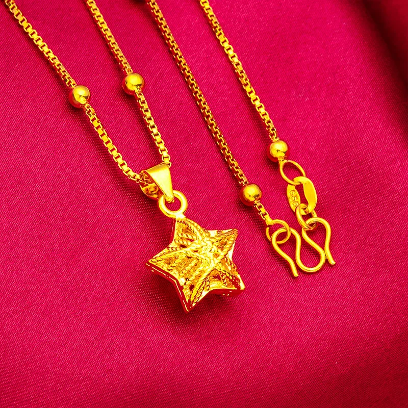 

Hollow Star Pendant Fine Chain for Women, 24K Gold, AU999 | Polished star cutouts on delicate chain, radiant for daily charm