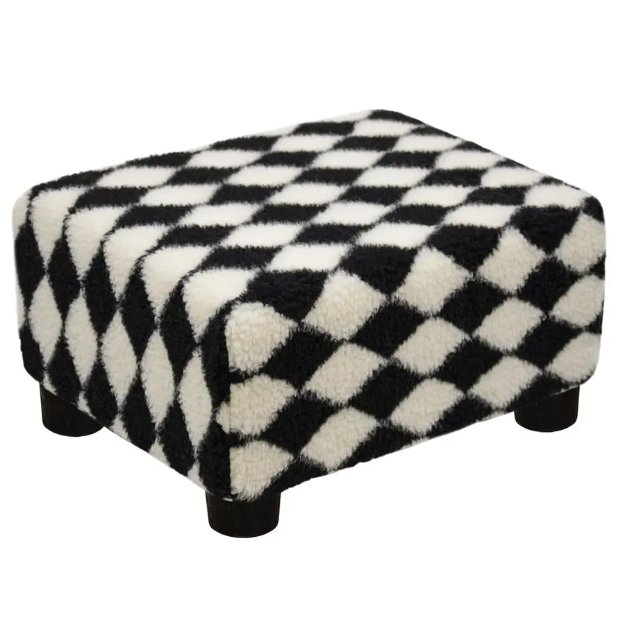 Small Foot Stool Ottoman Sherpa Footstool with Legs Under Desk Footrest for Living Room Bedroom and Office, Soft BlackWhite