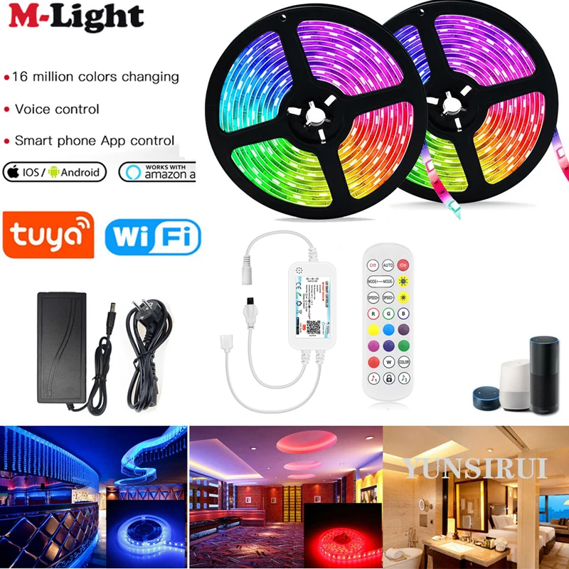 12V 5050 RGBW RGBWW LED Strip Lights Tuya Smart Wifi Dimmer Controller Room TV Backlight Decor Remote Control for Alexa Google