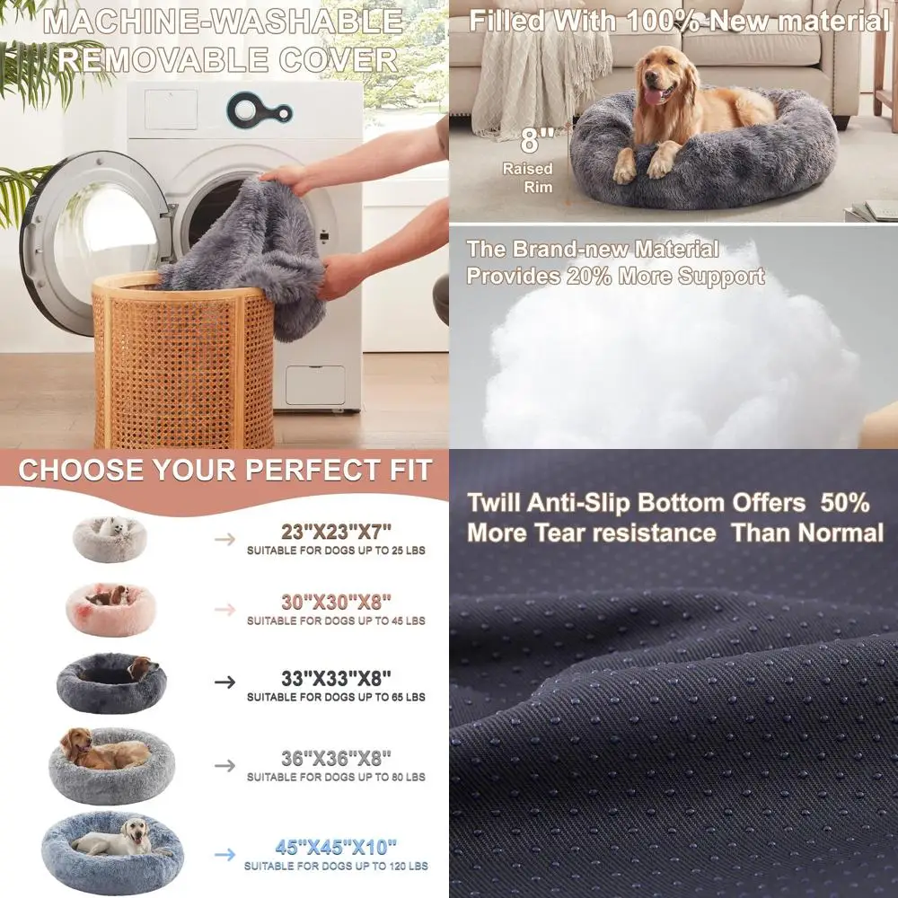 Large Round Donut Dog Bed - Plush, Removable & Washable Cover, Suitable for Dogs up to 80 lbs (Tie-dye Grey)