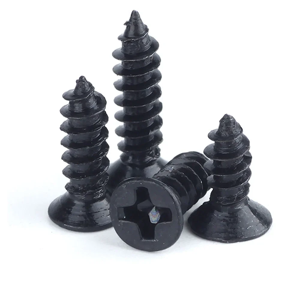 50-200pcs M1 M1.2 M1.4 M1.7 M2 M2.6 M3 M3.5 Black Steel Phillips Flat Countersunk Cross Round Pan Head Self-tapping Wood Screw