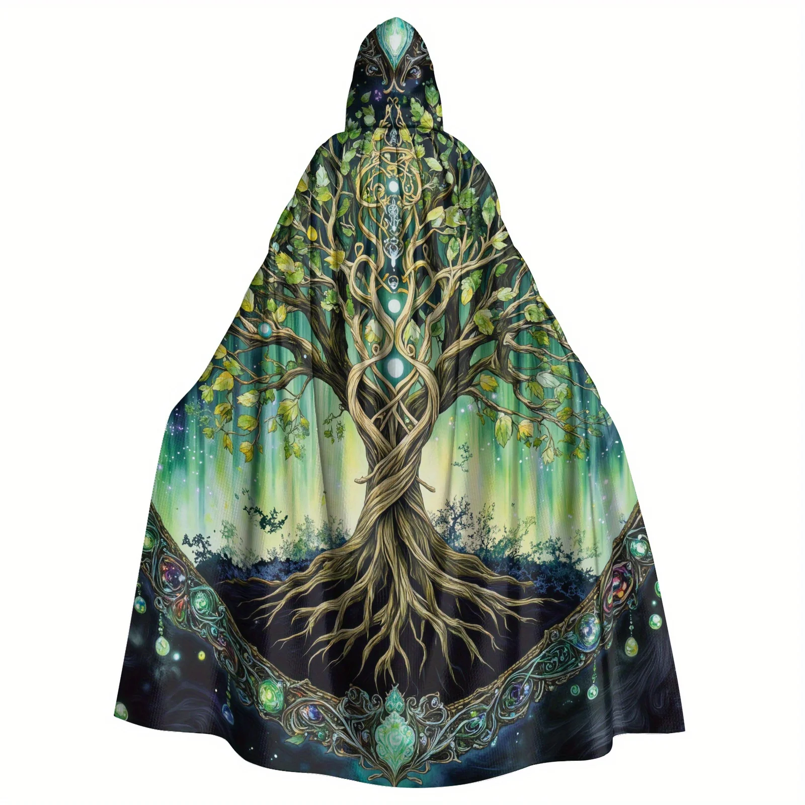

Плащ с капюшоном Mystical Starry Tree, фэнтезийный халат для взрослых с ярким дизайном, черный полиэстер, идеально подходит для вечеринок унисекс