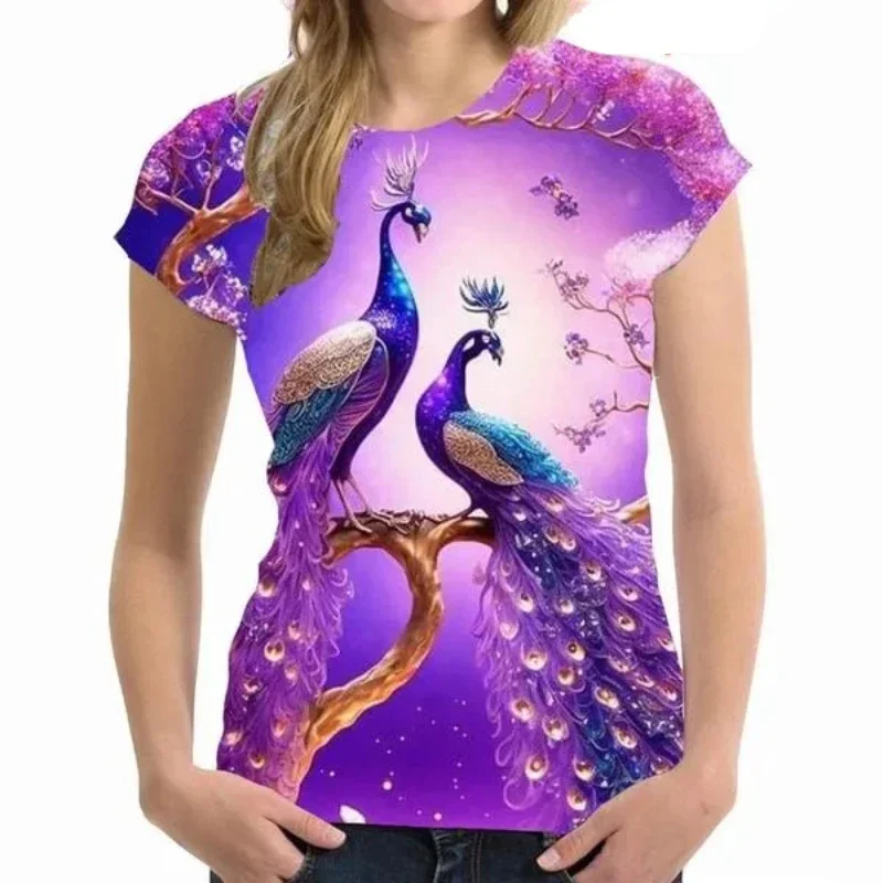 Fashion Personalized Women Clothing New Peacock 3D Print T-shirt Casual Oversized T Shirt Harajuku Street Unisex Tops Tees