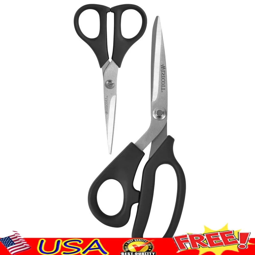 

Multipurpose Scissors Set 8 Inch Bent Handle and 5 Inch Straight Blades Stainless Steel Office School Home Use 2-Piece