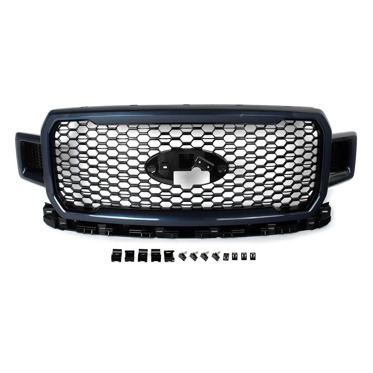 Car Front Grille Modified Grille For Ford F-150 2018-2020 Blue Jeans Metallic Front Bumper Grille Honeycomb Front Upper Grills