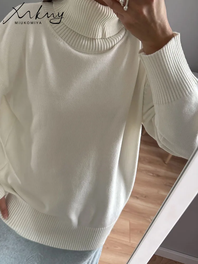 Winter Turtleneck Sweaters For Women Oversized Warm Knitted Basic Tops Oversize White Sweater Lady Casual Loose Pullovers Women