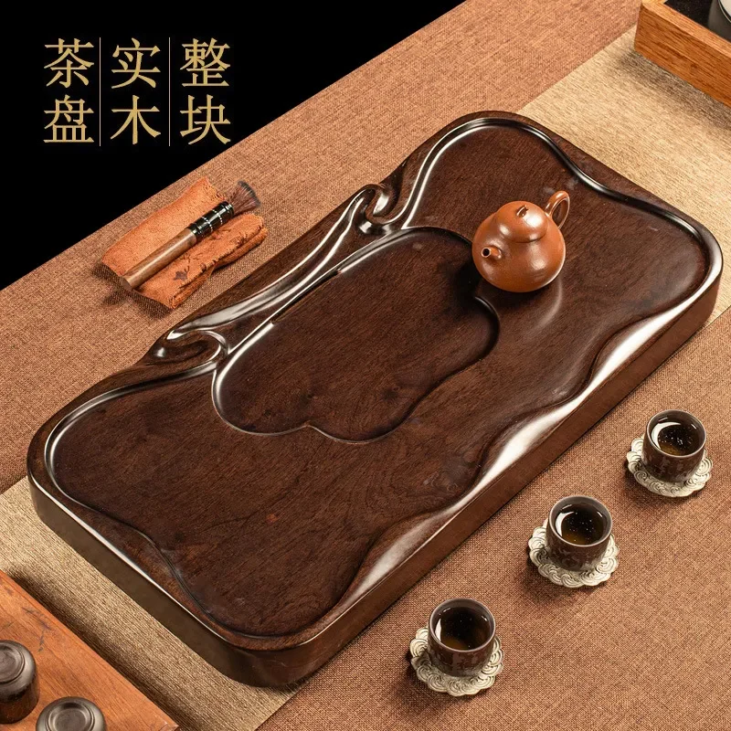 African Ebony Wood Tea Tray Large Solid Kung Fu Tea Table Simple Household Office Desktop Serving Platter Natural Finish