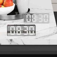Mirror Display LED Mirror Clock Sound Control Adjustable Brightness LED Digital Alarm Clock Mute Function USB/Battery Powered
