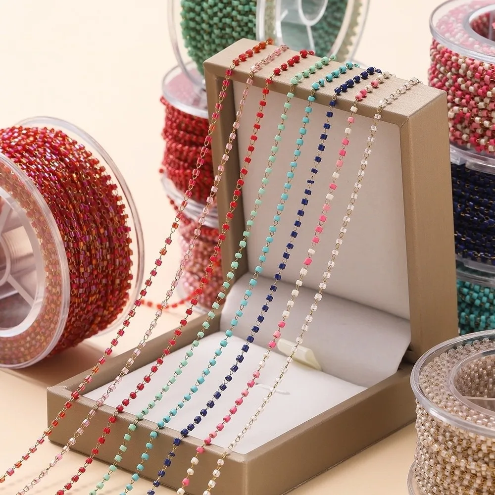 DIY 1 Meter Tube Bead Chains Stainless Steel Pink Colorful Extender Link Chain Jewelry Making Material For Charm Bracelet