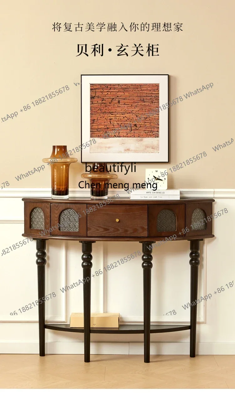 zS173zq1French retro solid wood entrance table semi-round entrance facing the door  table against the wall living room storage t