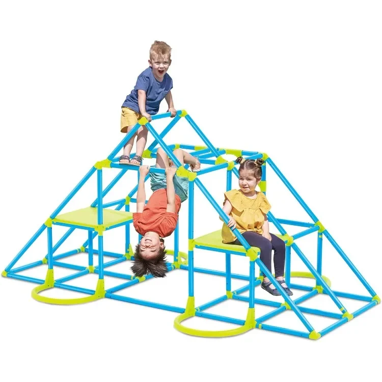 

home.Mega Pyramid Monkey Bars Climbing Tower Active Outdoor Fun for Kids Ages 3 to 8 Years Old, Blue/Green
